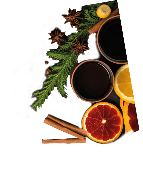 Concept for a winter beverage recipe, featuring options like punch, mulled wine, or a Christmas part